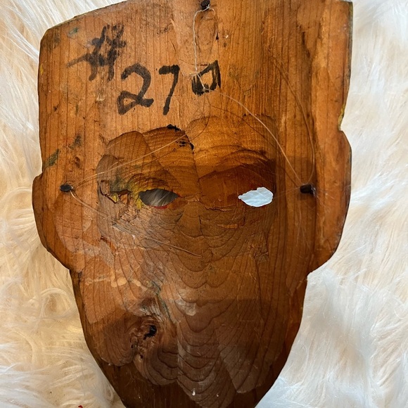 Mexican Guatemala Diablo Devil Dance Mask 1950s Vintage Carved Wood & Ram Horn - Picture 5 of 7